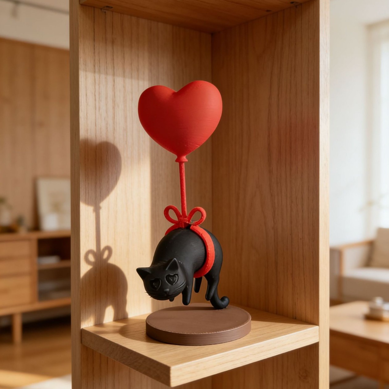 3D Printing Table - Floating Cat w/ Heart Balloon 3D